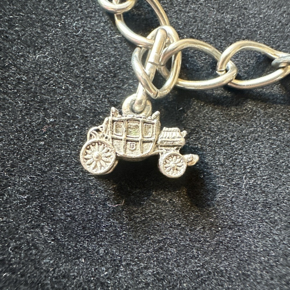 Vtg Silver Charm Bracelet With Antique Cars - Picture 2 of 8